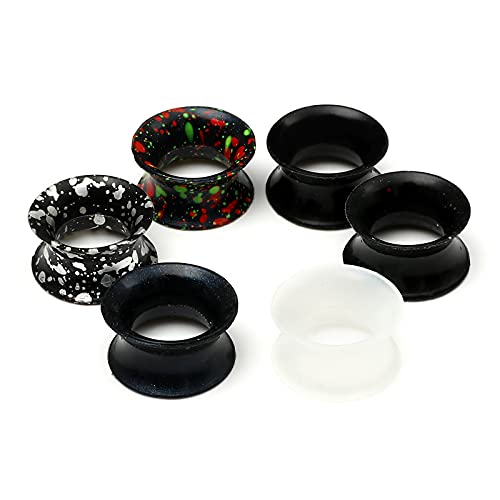 WBRWP 48/32/24/22/20/16/12pcs Ear Tunnels and Plugs - Double Flared Hollow Hard/Soft Silicone Ear Gauges - Ear Expander Stretcher Body Piercing Jewelry 8g-1" - color: 12pcs soft(thin) silicone set