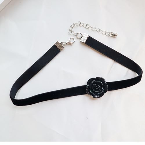 Handcrafted Velvet Choker Necklace with Exquisite Camellia Pendant Fashion Jewelry for Women - color: BLACK03B