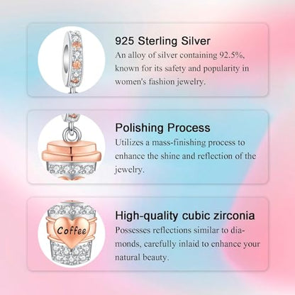 Bible Family Mom Wife Love Heart Dangle Charm 925 Sterling Silver Charms fits Bracelets and Necklace Pendant Bead Charms Jewelry Present for Women Family Friends - style: Coffee Cup Dangle Charm