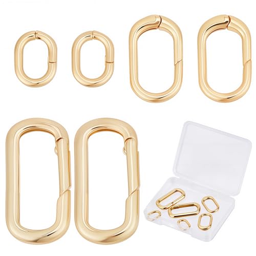 SUNNYCLUE 1 Box 6Pcs 3 Sizes Brass Oval Key Rings Spring Gate Ring Small 18k Gold Keychain Carabiner Lock Clasps Connector Fastener for Jewelry Making Keychains Bag Purse Handbag Strap Crafting - color: 1 Box 6pcs 18k Gold Plated Oval Spring Rings 3 Sizes