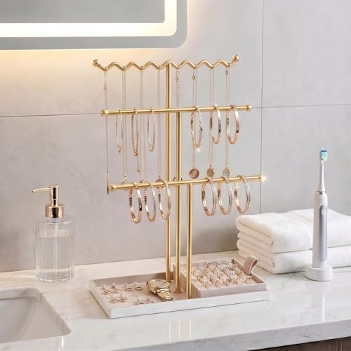 Jewelry Stand Holder Organizer, 3 Tier Bracelet Holder Display with Detachable Velvet Tray, Elegant Jewlery Tower for Display Bracelet, Necklace, Earrings, Rings (Pink) - color: Pink