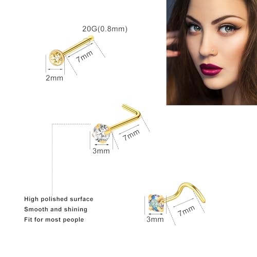 35-70 PCS 18G 20G Nose Rings for Women & Men - Gold Hoops, L Shape, Studs & Screw - 316L Surgical Stainless Steel - color: Color M-25pcs