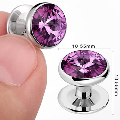 HAWSON Crystal Shirt Studs for Men's Tuxedo Shirt, Tuxedo Buttons for Birthday Wedding Party Christmas. - color: Purple