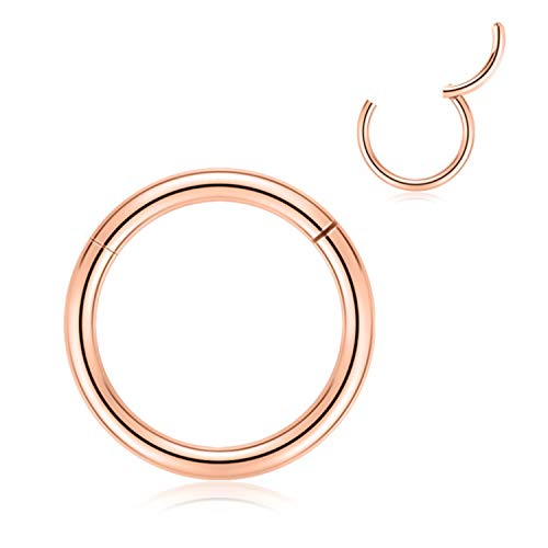 FUNLMO 316L Surgical Steel Hinged Segment Nose Ring Hoop for Nose Septum Cartilage Helix Tragus Conch Rook Daith Lobe Lip Piercings 1 Pc - color: Rose gold