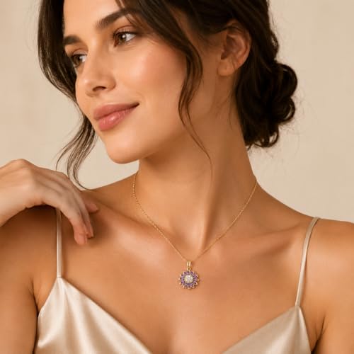 Sunflower Fidget Necklace for Women Gold Moon Necklace Rotating Heart Necklaces Spinning Crystal Flower Anxiety Necklaces Crescent Moons Jewelry Accessories - color: Gold Purple
