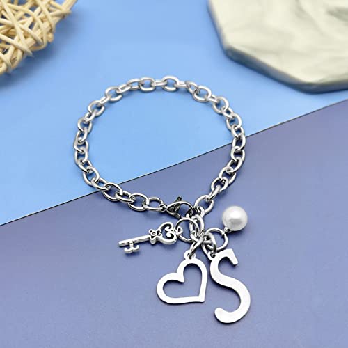 Initial A-Z Bracelets Gift for Women Girls Stainless Steel Chain Bracelet 26 Alphabet Jewelry Gifts for Birthday Anniversary Letter Bracelet Monogram Gifts for Sister Friend Girlfriends Mom 8.26 Inch - color: S