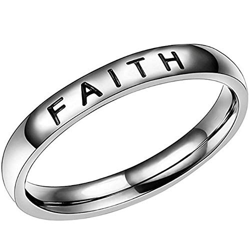 Jude Jewelers 4mm Stainless Steel Love Faith Hope Blessed Mantra Inspirational Wedding Band Ring - color: Faith