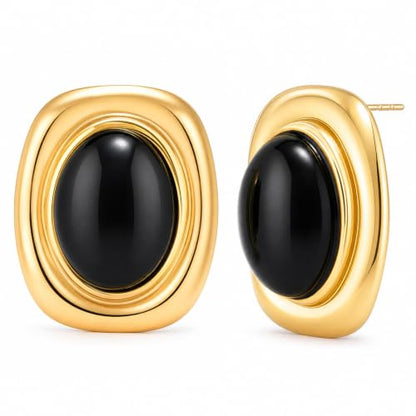 Chunky Gold Stud Earrings for Women 18K Gold Plated Hypoallergenic Chunky Statement Earrings Big Natural Crystal Stone Earring Gift for Women - color: Black Obsidian