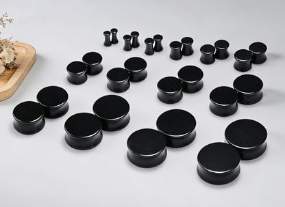 6G-50mm Solid Ear Plugs Tunnels for Women Men Double Flared Saddle Ears Gauge Plug Stretcher Expander Piercing Body Jewelry Black White Clear 1 Pairs - color: Black Tone, size: 4 Gauge(5mm) = 3/16 inch