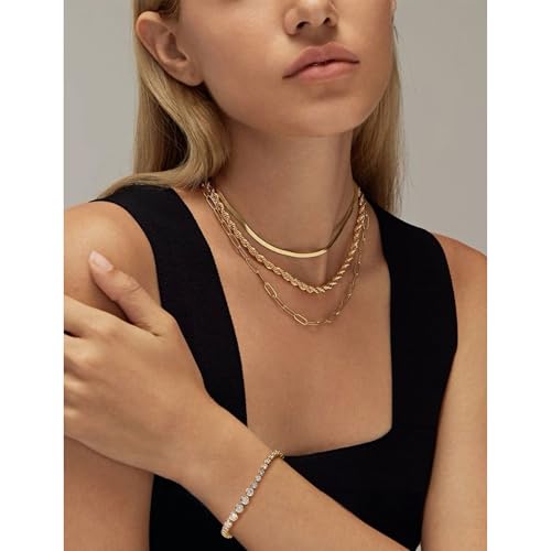 FANZE Gold Plated Cubic Zirconia Tennis Bracelets for Women Dainty Trendy Adjustable Bracelet Jewelry Gift for Ladies Wedding Mother Birthday Anniversary - style: Style 8