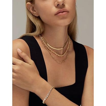 FANZE Gold Plated Cubic Zirconia Tennis Bracelets for Women Dainty Trendy Adjustable Bracelet Jewelry Gift for Ladies Wedding Mother Birthday Anniversary - style: Style 8