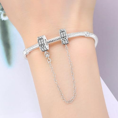 Spacer Stopper Beads for Bracelets & Necklaces, 925 Sterling Silver Beads | Smooth & Pave Cubic Zirconia (White, Blue, 18K Gold Plated) | Anti-Slide Separator Charms S925 Women Jewelry - color: Safety Chain Silver Infinite