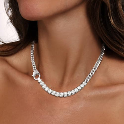 Zeffy 14K Gold/Silver Plated Chunky Thick Chain Toggle Clasp Necklace Dainty Baroque Pearl/Heart/Cross/Turquoise Pendant Necklace - color: Silver CZ Cuban Link