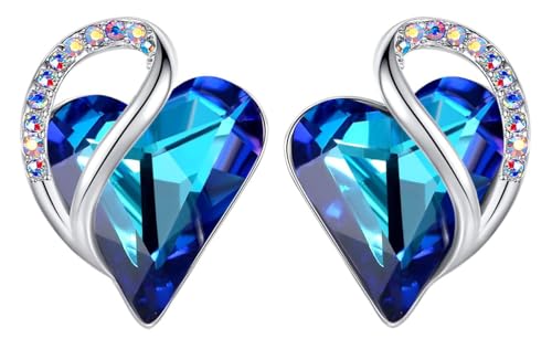 Infinity Love Heart Stud Earrings for Women, Birthstone and Healing Stone, Gifts for Mom, Wife, and Her, Silver Plated - color: 09c-September-Healing Stone for Health-Rainbow Blue
