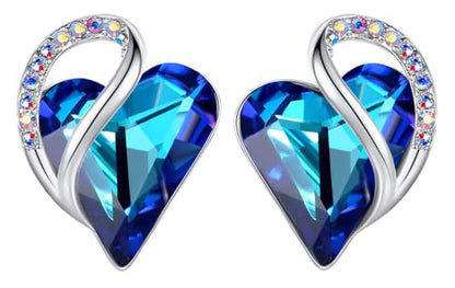 Infinity Love Heart Stud Earrings for Women, Birthstone and Healing Stone, Gifts for Mom, Wife, and Her, Silver Plated - color: 09c-September-Healing Stone for Health-Rainbow Blue
