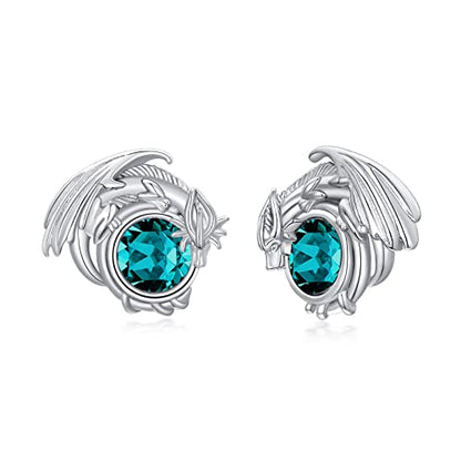 Dragon Earrings Sterling Silver Stud Hypoallergenic Birthstone Crystal Dragon Earrings for Women - color: 12-Dec