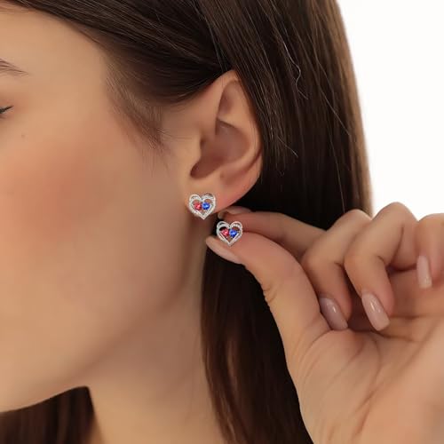 Heart Earrings for Women - Birthstone Earrings | 925 Sterling Silver, Stud Earrings, Gift Box Packaging, Anniversary Birthday Gifts for Women Wife Girlfriend Mom - color: 02-11-Feb-Nov Birthstone