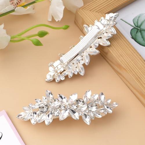 Joez Wonderful 2 Pcs Rhinestone Hair Clips, Silver Bridal Hair Accessories for Women, Sparkly Crystal Hair Pins, Fancy Flower Hair Barrettes for Wedding, Bride (Rhinestone) - color: Rhinestone (2pcs)