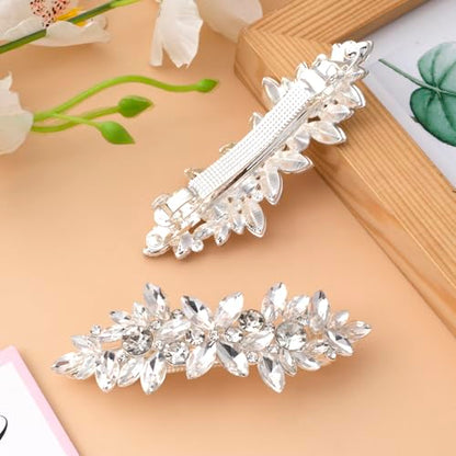 Joez Wonderful 2 Pcs Rhinestone Hair Clips, Silver Bridal Hair Accessories for Women, Sparkly Crystal Hair Pins, Fancy Flower Hair Barrettes for Wedding, Bride (Rhinestone) - color: Rhinestone (2pcs)