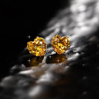 8mm Heart-Cut Birthstone Stud Earrings for Women – 18K Gold Plated Hypoallergenic Cubic Zirconia Earrings, Nickel Free, 12 Months Colors, Everyday Jewelry, Gift for Her, Bridal, Birthday, Christmas - color: 11 Nov golden
