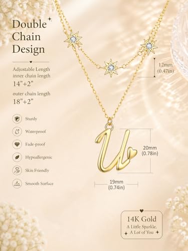 14K Gold A-Z Initial Lette Necklace Star Choker Women Necklace | Personalized Initial Jewelry, Meaningful Name Letter Gift for Women Wife Mom Friend, Perfect Present For Birthday/Anniversary - style: 14K Gold-U