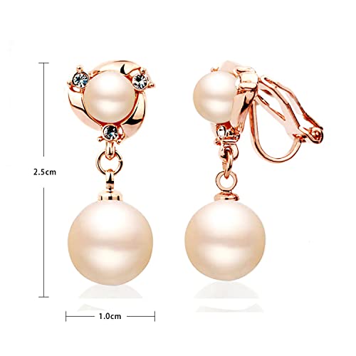 Clip On Earring For Women Pearl Non Pierced Clip Earrings - color: rose gold Beige