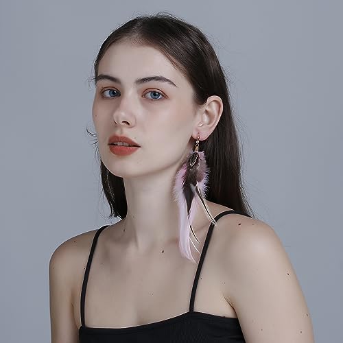 RUOFFETA Long Feather Earrings for Women, Boho Bohemian Earrings Multicolor Tassel Handmade Feather Earrings for Women Dangling - style: Style P