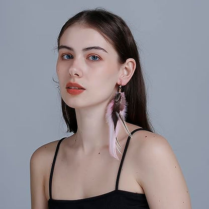 RUOFFETA Long Feather Earrings for Women, Boho Bohemian Earrings Multicolor Tassel Handmade Feather Earrings for Women Dangling - style: Style P