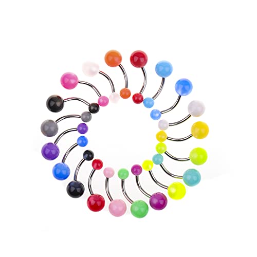 14G Body Piercing Jewelry Surgical Steel Belly Button Rings Tongue Rings Packs Silicone Spike Ball Barbell Belly Tongue Nipple Rings Piercing for Women - style: Acrylic belly rings 20pcs