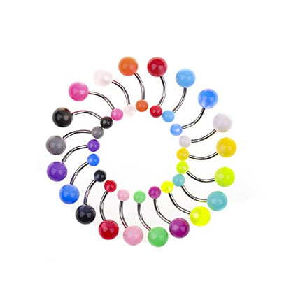 14G Body Piercing Jewelry Surgical Steel Belly Button Rings Tongue Rings Packs Silicone Spike Ball Barbell Belly Tongue Nipple Rings Piercing for Women - style: Acrylic belly rings 20pcs