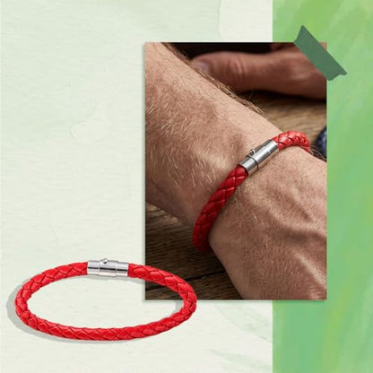 Faux Leather Braided Rope Bracelet, Cylindrical Plug In Clasp Solid Red Thread Hand Chain Unisex Casual Wristband - color: Red