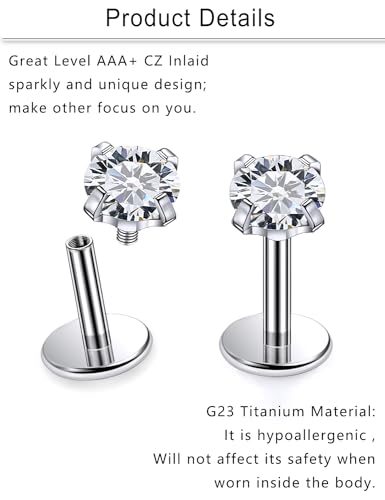 Cisyozi 20G 18G 16G F316 Titanium Flat Back Nose Rings Studs Hypoallergenic Medical Grade Nose Studs for Women Men Shiny Cubic Zirconia Nose Rings Piercings Jewelry for Sensitive Skin