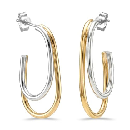 LeCalla Real 925 Sterling Silver C Hoop Earrings | Lightweight Small Hoops Italian Half Earring Hoops for Women - color: Two-Tone Oval Hoops-25mm