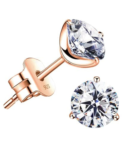 "STUNNING FLAME" 18K Gold Plated Silver Brilliant Cut Simulated Diamond Cubic Zirconia Stud Earrings - color: Gold Plated Sterling Silver - Rose, size: 3.0 Carat-(1.5ct*2)-7.5mm