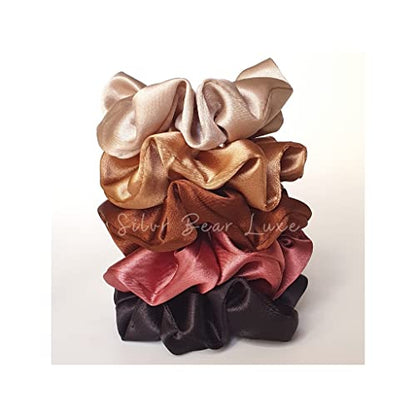 SILVR BEAR Luxury Satin Scrunchies, Satin Hair Ties for Thick & Curly Hair, Brown Scrunchies for Women and Girls, Softer than Silk Hair Ties (Earthy Shades) - color: Earthy Shades