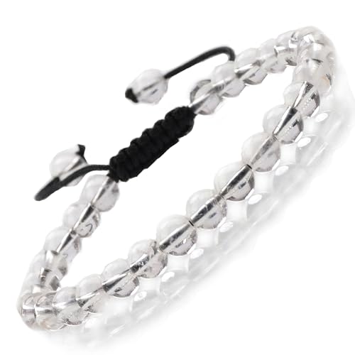 MASSIVE BEADS Natural Healing Power Gemstone Crystal Beads Unisex Adjustable Macrame Bracelets - color: Clear Crystal, size: 6mm