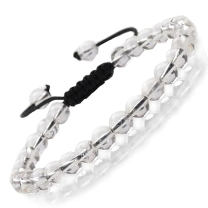 MASSIVE BEADS Natural Healing Power Gemstone Crystal Beads Unisex Adjustable Macrame Bracelets - color: Clear Crystal, size: 6mm
