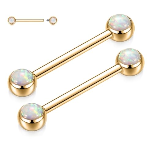 14G Nipple Rings Titanium Nipple Jewelry for Women Bridge Piercings | 1 Pair Nipple Bars,Hypoallergenic Nipple Barbells,Internally Threaded Nipple Piercings,Tongue Rings,Straight Barbells - color: Styele4:White Opal,Gold, size: 14G+1/2"(12mm)