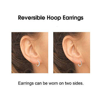 Sterling Silver 16mm Oval Small Hinged Huggie Hoop Earrings, Choose an Option - color: Diamond Cut - 2-Tone Rose