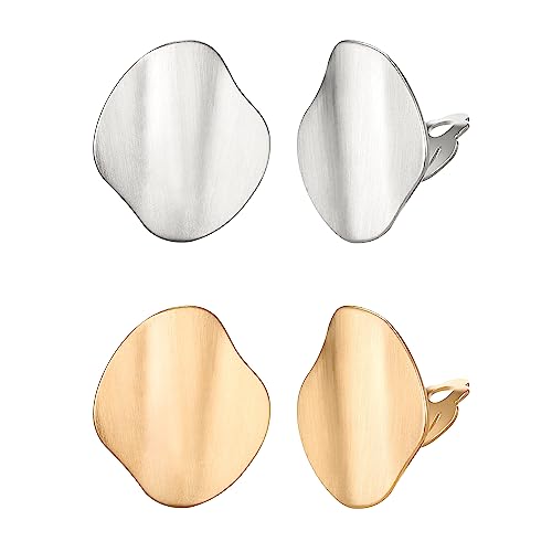 FANZE 2 Pairs Matte Gold Sliver Clip on Earrings for Women No Piercing | No Piercing Button Earring Comfortable Fashion Jewelry Gift - color: Set-11