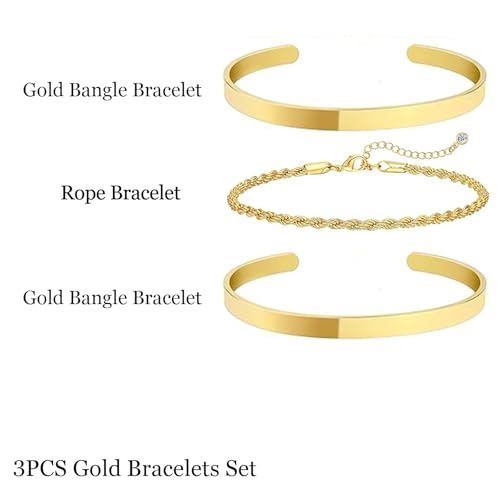 HERIER Gold Bracelets for Women 18k Gold Plated Bracelet Stack Bangle Cuff Bracelet Set for Women Non Tarnish Beaded/Paperclip/Cuban Link Chain Bracelets Jewelry for Women Trendy - style: Cuff Rope3-Gold