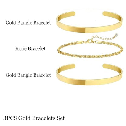 HERIER Gold Bracelets for Women 18k Gold Plated Bracelet Stack Bangle Cuff Bracelet Set for Women Non Tarnish Beaded/Paperclip/Cuban Link Chain Bracelets Jewelry for Women Trendy - style: Cuff Rope3-Gold