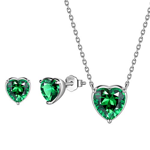 Aurora Tears Hearts Necklace Earrings Jewelry Sets - Women 925 Sterling Silver Birthstone Pendants Earrings Set Crystal Wedding Birthday Jewelry - color: E.May-set