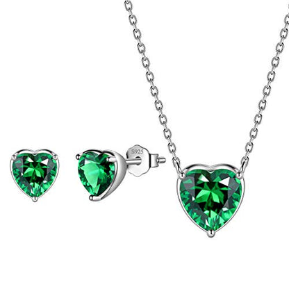Aurora Tears Hearts Necklace Earrings Jewelry Sets - Women 925 Sterling Silver Birthstone Pendants Earrings Set Crystal Wedding Birthday Jewelry - color: E.May-set
