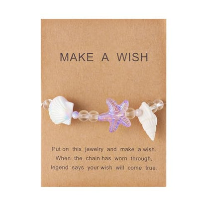 Handmade Natural Shell Starfish Beads Bracelets with a Wish Card Bohemia Sweet Seashell Conch Pearl Charm Bracelets for Women Boho Sea Themed Summer Beach Surfer Vacation Jewelry Gifts - style: StyleA