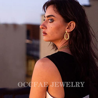 Gold Metal Clip On Earrings for Women Non Pierced Dangle Drop Earrings Multiple Styles - color: gold geometric