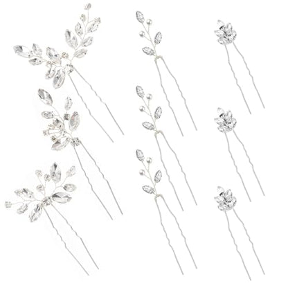 9 Pieces Wedding Hair Pins for Bridal Silver Rhinestone Wedding Hair Accessories for Brides Bridesmaids Women - color: Set 2