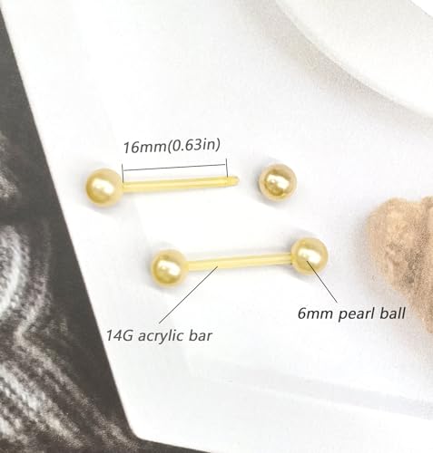 48Pcs 14G Glow in Dark Flexible Acrylic Straight Tongue Barbell Nipple Ring Retainer Piercing Jewelry for Women Men 16mm Bar