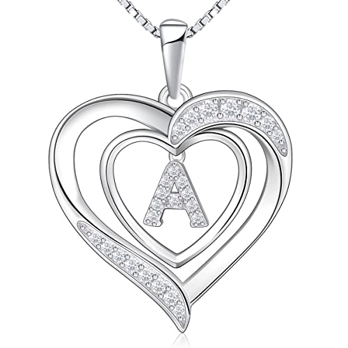 RIVIKO Heart Initial Necklace for Women, 925 Sterling Silver Letter Pendant,Personalized Charm Alphabet Jewelry Valentines Mother's Day Anniversary Christmas Birthday Gifts for Women Her Mom Wife - color: Letter-A