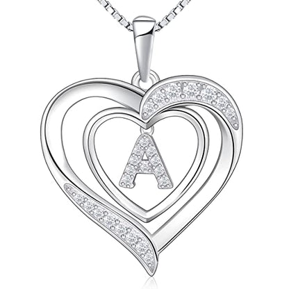 RIVIKO Heart Initial Necklace for Women, 925 Sterling Silver Letter Pendant,Personalized Charm Alphabet Jewelry Valentines Mother's Day Anniversary Christmas Birthday Gifts for Women Her Mom Wife - color: Letter-A